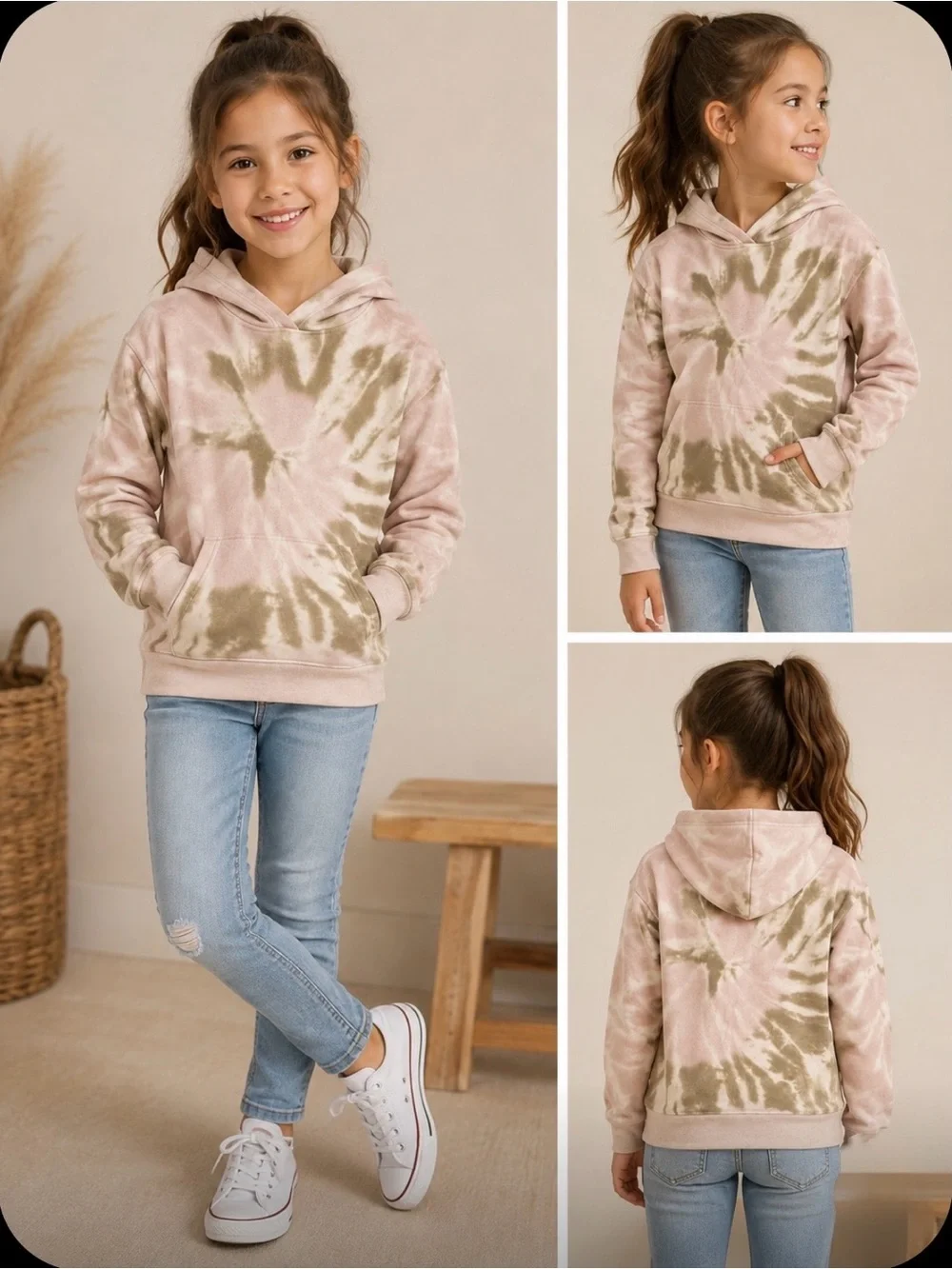 Primark Soft Pink Tan Tie Dye Hoodie Pullover 9/10